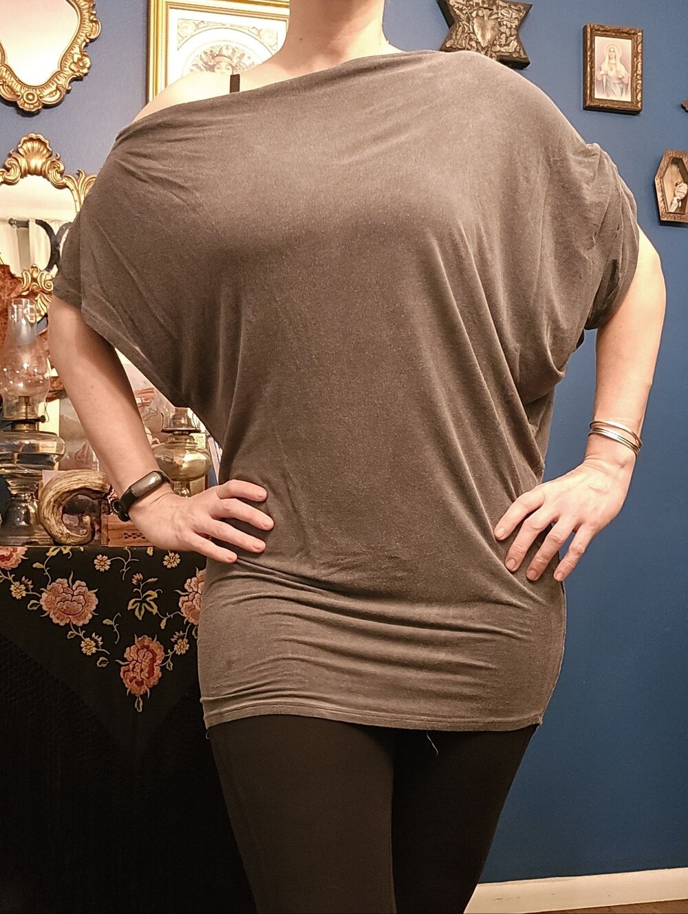 Free People Washed Grey Dolman Asymmmetric Tunic